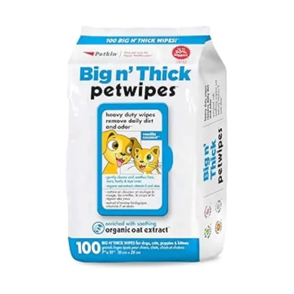 Big N' Thick Pet Wipes by Petkin – 100 XL Wipes for Dogs & Cats