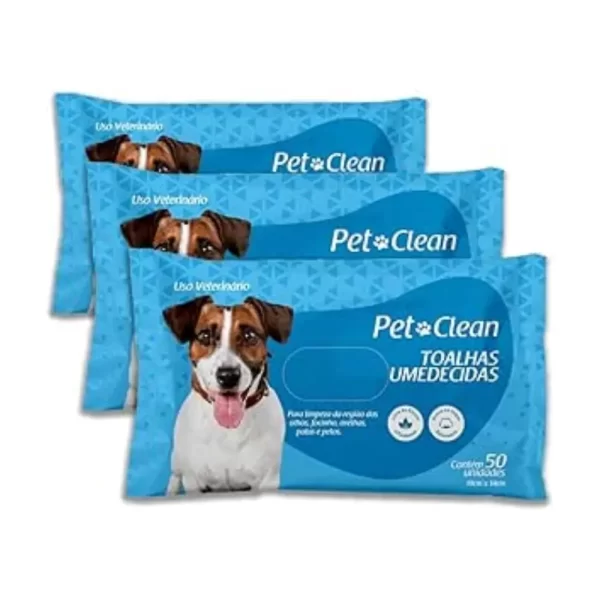 Pet Clean Wet Wipes for Dogs and Cats – Kit with 3 Packs (150 Wipes Total)