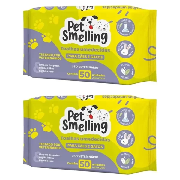 Pet Smelling Wet Wipes for Dogs & Cats – Kit of 2 Packs (100 Total Wipes)